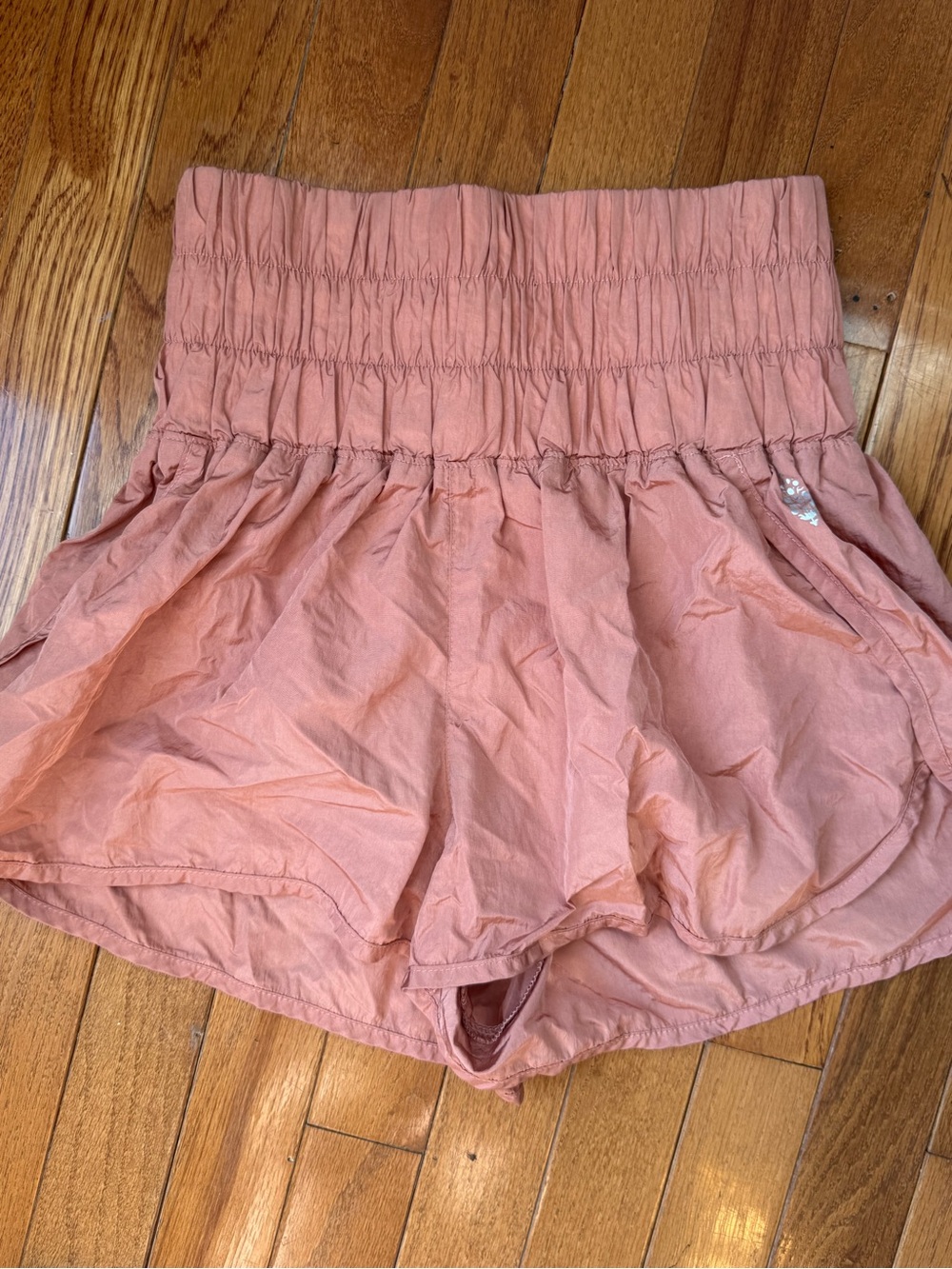 Free People High-Waist Smocked Peach Shorts